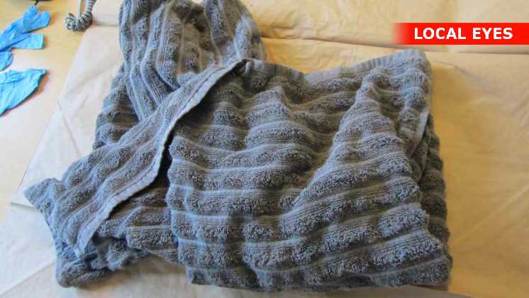 •brunligt badehåndklæde uden mrk. – ca. 60 cm x 130 cm