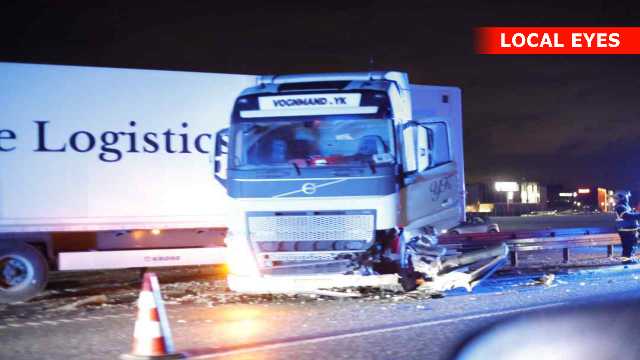 Lastbil ‘sakset’ rundt på Fynske Motorvej